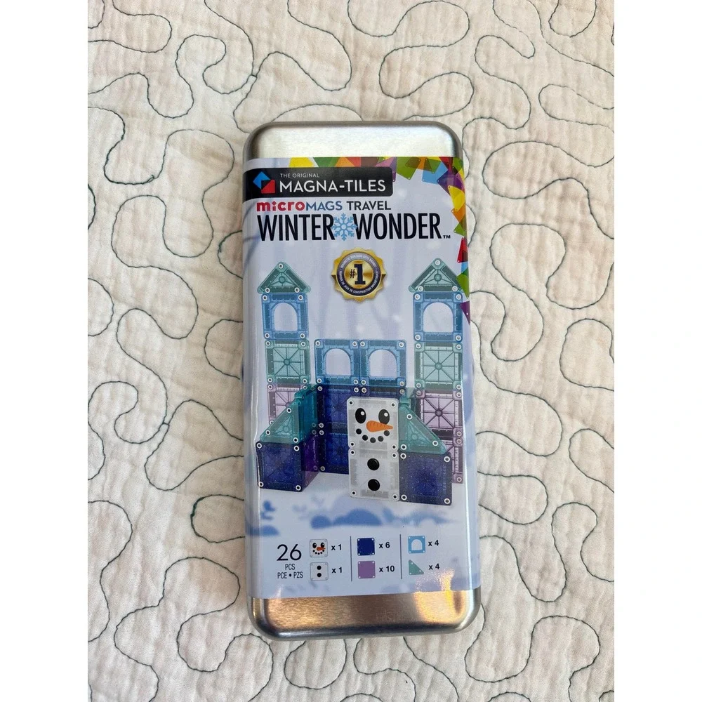 Magna-Tiles microMAGS Travel Winter Wonder 26 Piece Magnetic Set in Storage Tin‎